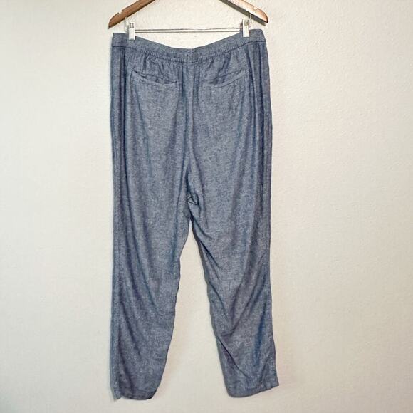 Old Navy Women's Blue Linen Blend Pull on Tapered Pants Pockets Size Large TALL - Picture 7 of 12